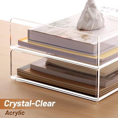SANRUI Acrylic Desk Organizer Stackable Paper Tray, Letter Size Tray