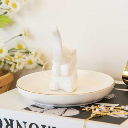 Elephant Ring Holder Dish, Ceramic Jewelry Tray Trinket Dish for