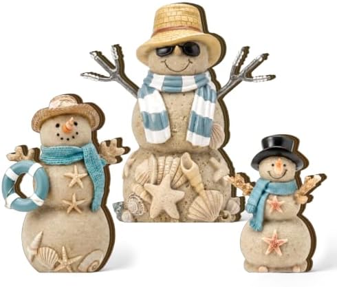 Suzile 3 Pcs Christmas Coastal Snowman Decoration Wooden Indoor Decor