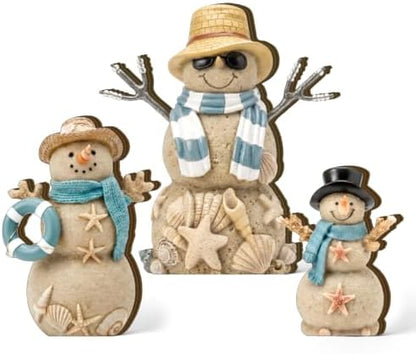 Suzile 3 Pcs Christmas Coastal Snowman Decoration Wooden Indoor Decor