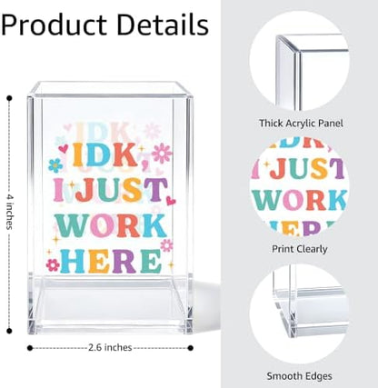 I Just Work Here Pen Holder for Desk, Cute Desk Accessories for Work