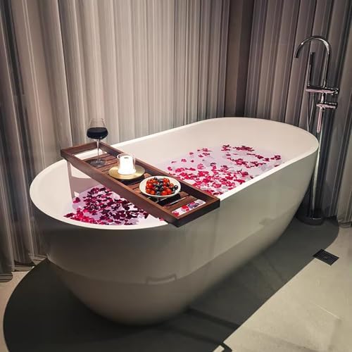 Wood Bathtub Tray Caddy,Walnut Bath Tray for Tub,Large Bath Table