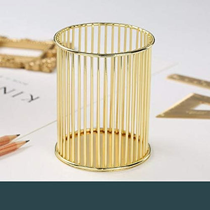 HSYMQ Gold Metal Pen Holder for Desk, Makeup Brushes Cup, Pencil