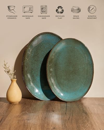 Pokini Stoneware Serving Platters, Oval 13.18/11.92 inch Serving