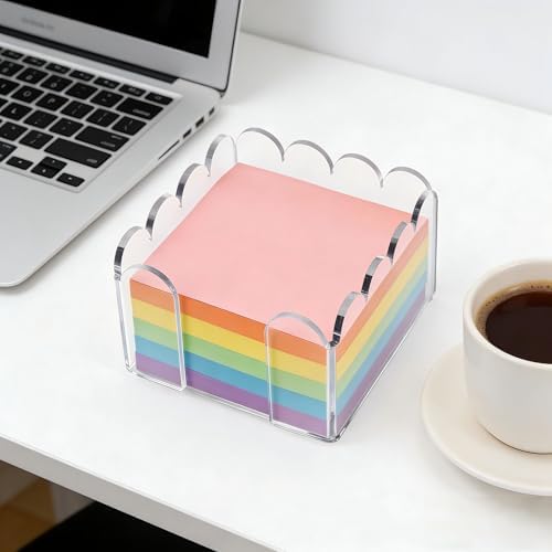 3x3 Inch Scalloped Acrylic Sticky Note Holder, Clear Cute Post It Note