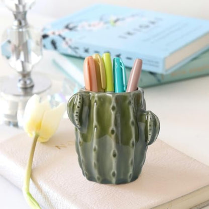 Cactus Ceramic Pencil Holder for Desk, Cute Western Office Decor