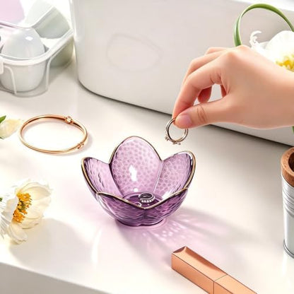 Purple Flower Jewelry Dish Glass Ring Holder Dish Jewelry Tray Cute