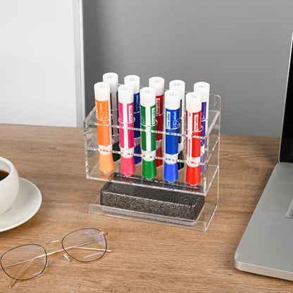 Dry Erase Marker Holder, Wall Mounted Acrylic Marker Holder with 10