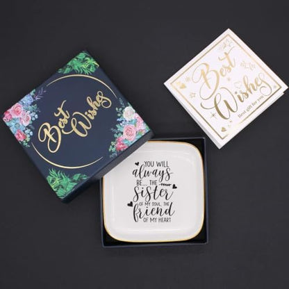 Soul Sisters Gifts,Sister Themed Ceramic Ring Holder Dish Jewelry Tray