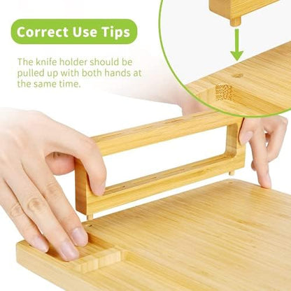 Bamboo Cheese Board, Cheese Tray with 4 Stainless Cutlery