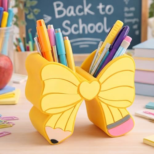 Gilprop Pencil Bow Classroom Decor Cute Teacher Pencil Holder, Yellow