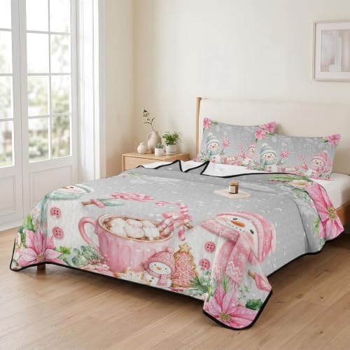 Christmas Quilt Set Twin Size 3 Pieces Quilted Bedspread Soft, Cute