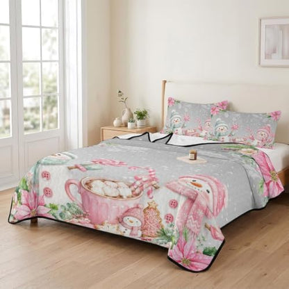 Christmas Quilt Set Twin Size 3 Pieces Quilted Bedspread Soft, Cute