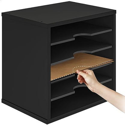 Ballucci 5-Tier File Organizer for Desk, Wooden Mail Sorter, Office