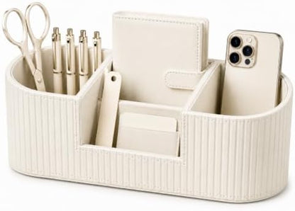 KINGFOM Faux Leather Desk Organizer, Office Desk Accessories Organizer