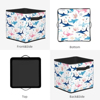 Fabric Storage Bins Closet Storage Bins - shark ocean pink blue 2