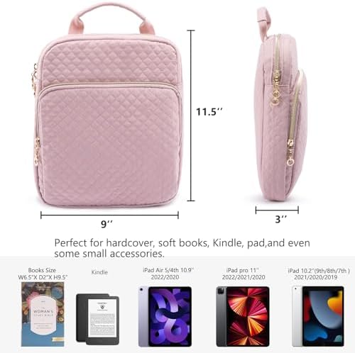 Book Sleeve with Zipper,Quilted Book Carrier with Handle & Pockets