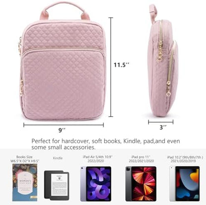 Book Sleeve with Zipper,Quilted Book Carrier with Handle & Pockets