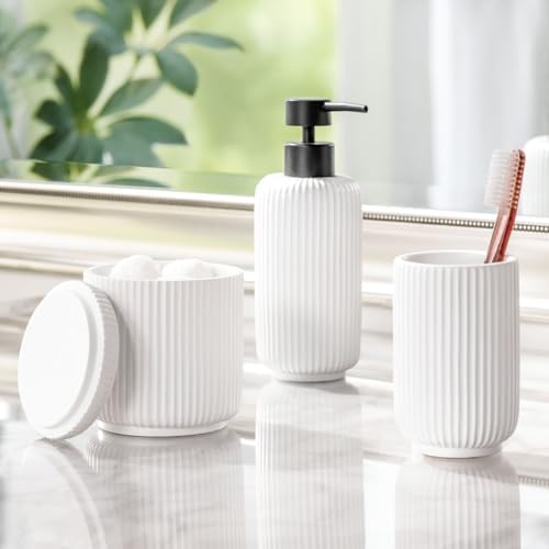 mDesign Fluted Resin 3-Piece Bathroom Vanity Countertop Accessories