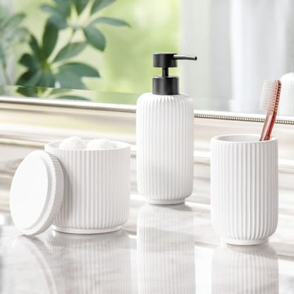 mDesign Fluted Resin 3-Piece Bathroom Vanity Countertop Accessories