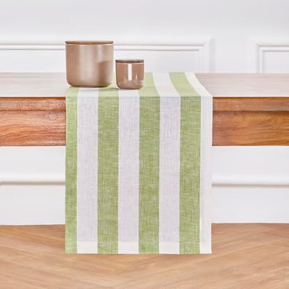 Solino Home 100% Pure Linen Table Runner, 14 x 90 in, Green, Cabana