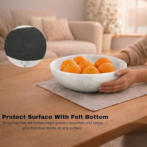 Radicaln Marble Fruit Bowl for Kitchen Counter, 10" White Decorative