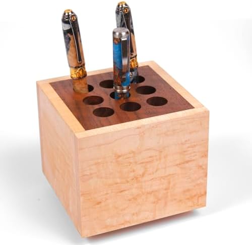 Lanier Pens Maple and Walnut 9 Pen CUBE Shaped Holder – Handcrafted