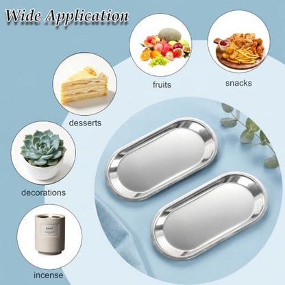 Silver Tray 2 Pack Stainless Steel Decorative Tray 7 in Vanity Tray