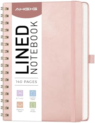 AHGXG Lined Spiral Journal Notebook, 140 Pages, A5 (5.7" x 8.3")