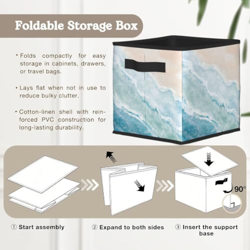 Fabric Storage Bins Closet Storage Bins - Coastal Beach Teal Ocean Art