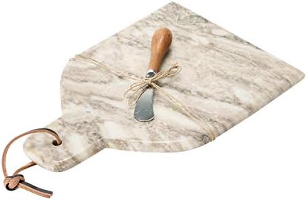 Creative Co-Op Marble Cheese and Cutting Board with Handle, Leather
