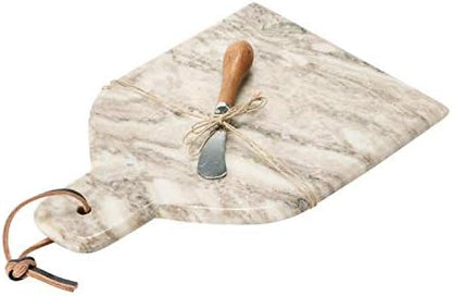 Creative Co-Op Marble Cheese and Cutting Board with Handle, Leather