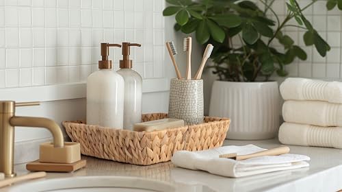 Small Wicker Basket Tray 2 Pack, Small Rattan Basket Set for
