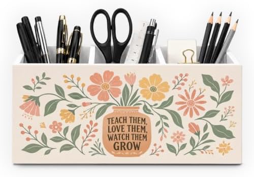 Teacher Gifts for Women Boho Floral Pencil Pen Holder for Desk
