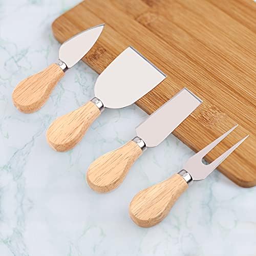 4 Piece Cheese Knife Set for Charcuterie Board, Wooden Handle Spreader