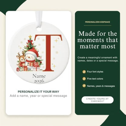Lydia Gifts 2026 Personalized Letter T Monogram Christmas Ornament