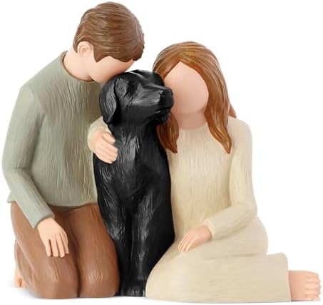 Hensonever Couple with Black Dog Figurines Ornaments, We are A Family