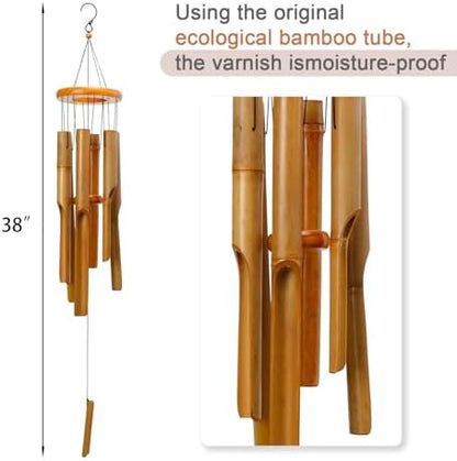 Bamboo Wind Chime for Outside, Wooden Wind Chimes Garden Memorial