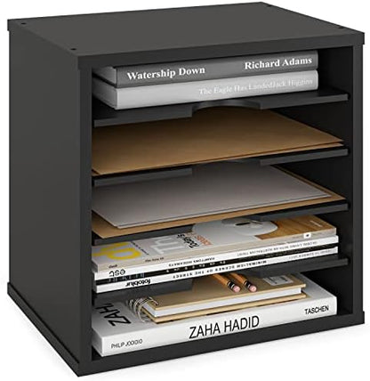 Ballucci 5-Tier File Organizer for Desk, Wooden Mail Sorter, Office