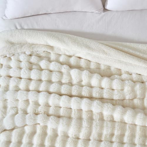 Faux Fur Throw Blanket for Couch, Soft Fuzzy Plush Thick Bubble
