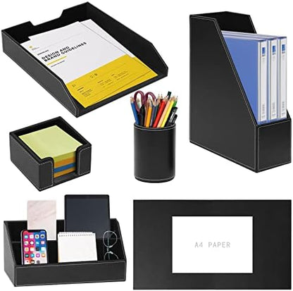 6 Piece Office Supplies/Desk Organizer Set with Desktop Leather