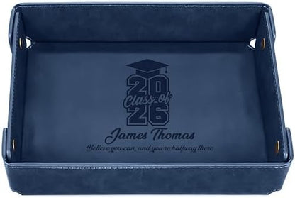 Engraved PU Leather Valet Tray – Personalized Catchall with Custom