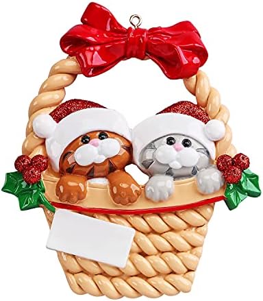 Personalized Cat Ornament 2026, Kitty Couple in Basket