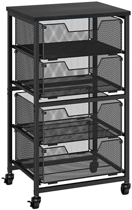 Rolling Cart with Drawers, 4-Drawer Storage Cart on Wheels with Wooden