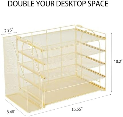 AUPSEN Gold Desk Organizers and Accessories, 5-Tier Desktop Paper File
