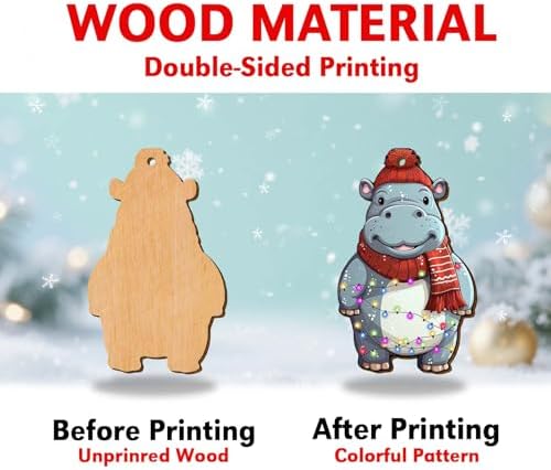 Cute Hippopotamus Christmas Ornaments 2026, 2 Side Printed Wooden