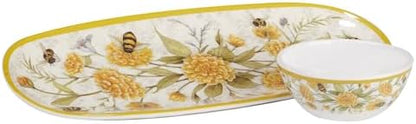 Certified International Sweet as a Bee Oval Tray with Dip Bowl Set