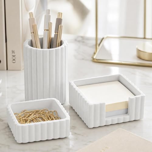 Modern Aesthetic Desk Accessories Set of 3 - Stylish Concrete