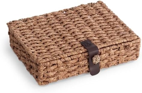 Decorative Box with Lid, Wicker Storage Basket, Water Hyacinth Woven