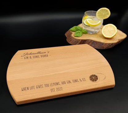 Personalized Gin and Tonic Cutting Board – Custom Engraved Wooden Bar